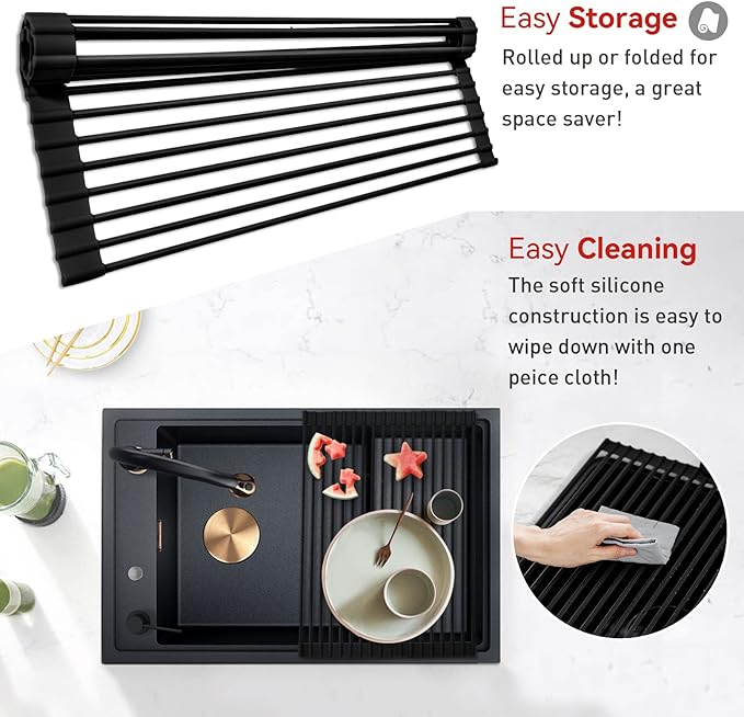 MERRYBOX Roll Up Over The Sink Dish Drying Rack Silicone Wrapped Foldable - Image 3