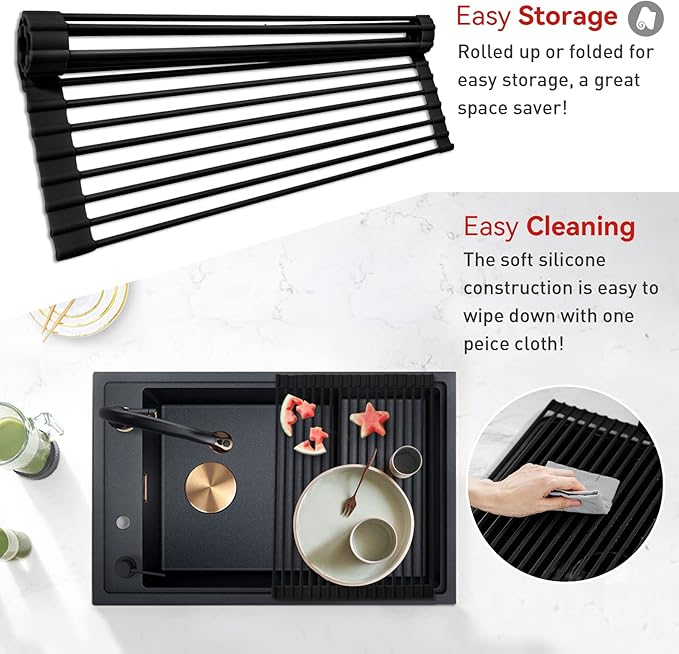 MERRYBOX Roll Up Dish Drying Rack Silicone Wrapped Over The Sink Dish Drying - Image 3