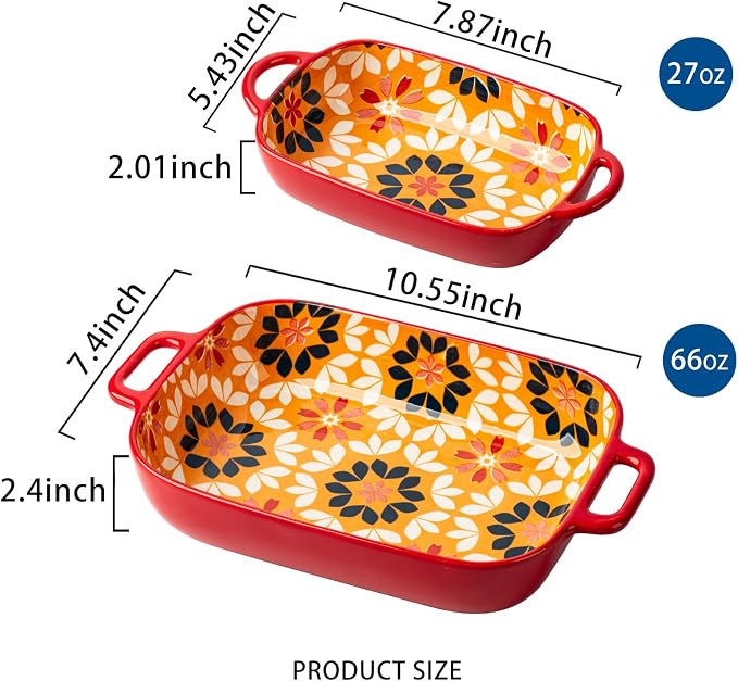 ONCCI Ceramic Baking Dish Set, 2-Piece Hand-painted Porcelain Rectangular - Image 2