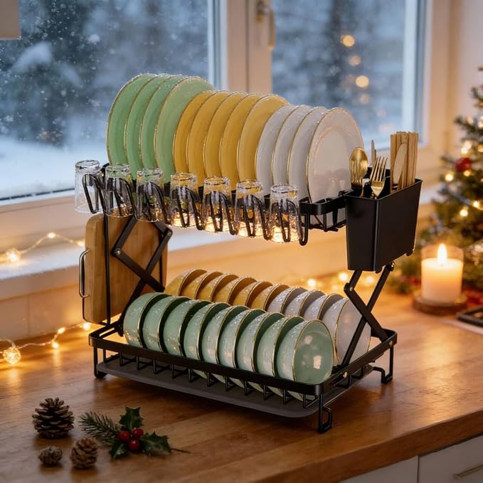 2-Tier Dish Racks for Kitchen Counter, Stainless Steel Kitchen Dish Drying Rack - Image 5