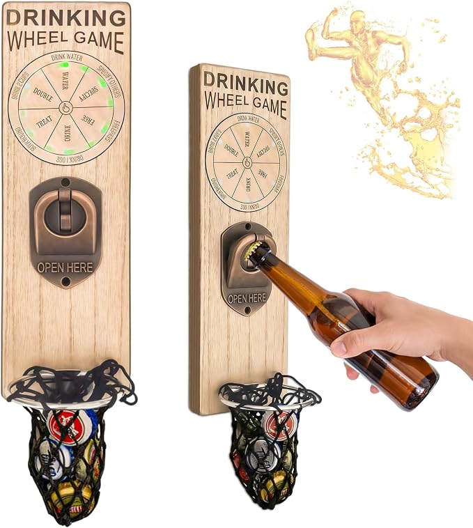 Magnetic Bottle Openers with Catcher, Wall Mounted Wooden Beer Bottle Opener by LUCYLANKER