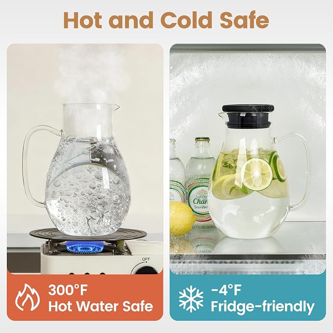 Glass Pitcher with Lid, 68 oz, Hot/Cold Glass Water Jug with Silicone Lid - Image 5