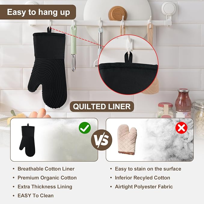 Silicone Oven Mitts-13.6 in Extended Oven Mitts Heat Resistant 500F, Oven Gloves - Image 6