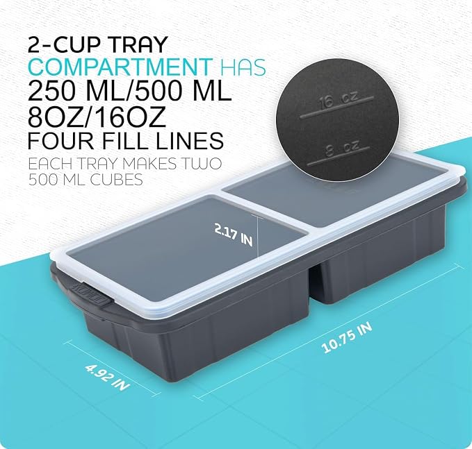 Silicone Freezer Tray With Lid-Soup Freezer Container molds-Large Ice Cube Tray - Image 3