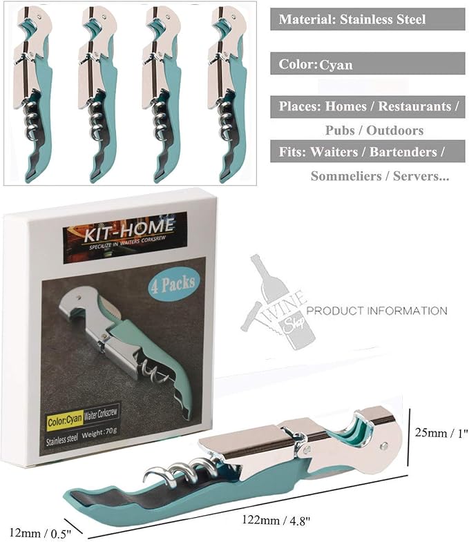 Professional Waiter Corkscrew Wine Openers Set, Heavy Duty Stainless Steel - Image 3