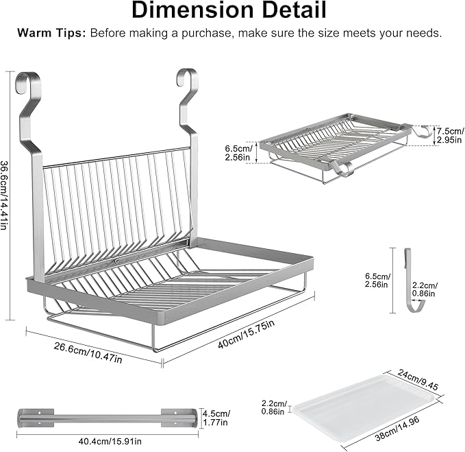TQVAI Over Sink Dish Drainer Drying Rack, Stainless Steel Foldable Wall Mounted - Image 3