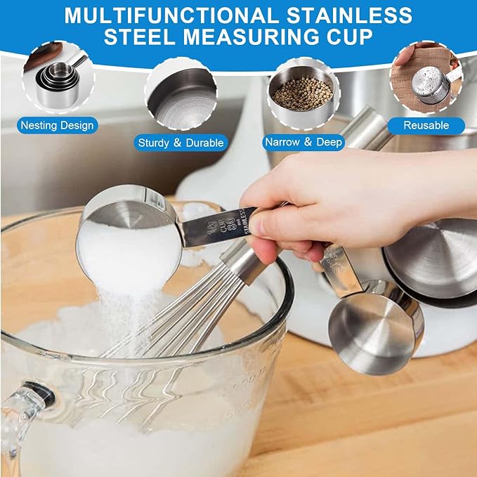 Measuring Cups and Spoons Set 22 Piece, 11 Stainless Steel Nesting Measuring - Image 4