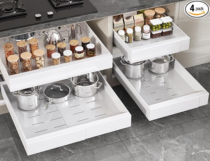 Seinloes 4 Pack Pull Out Cabinet Organizer 22" Deep, Full Extension 3 Slide by Seinloes