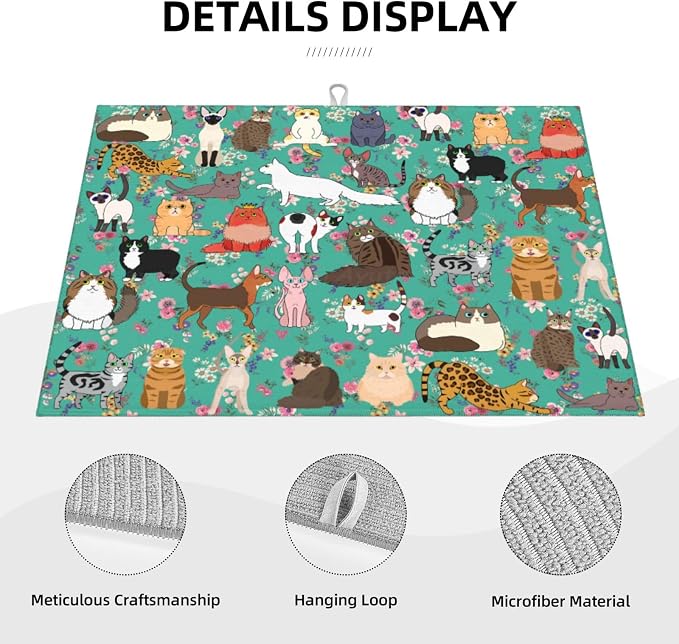 Cat Dish Drying Mat For Kitchen Microfiber Drying Mats Absorbent Reversible - Image 4