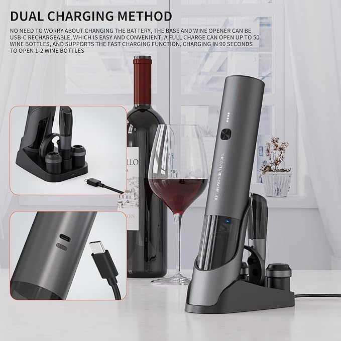 CIRCLE JOY Rechargeable Electric Wine Bottle Opener Set 7-in-1 Aluminum Alloy - Image 6
