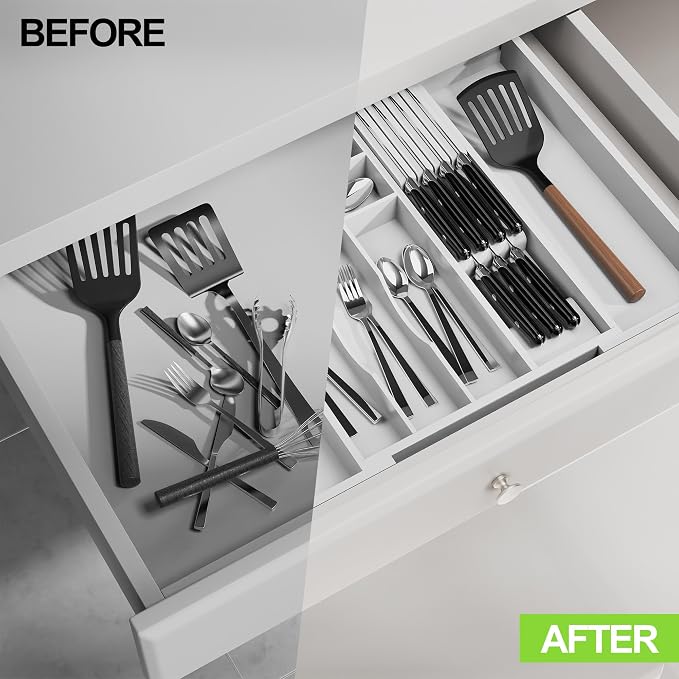 Bamboo Kitchen Drawer Organizer, Expandable Silverware Organizer - Image 7