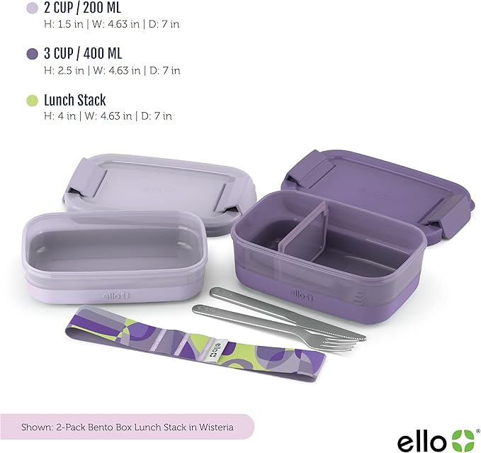 Ello 2-Pack Bento Box Lunch Stack Plastic Food Storage Container | Leak-Proof - Image 4