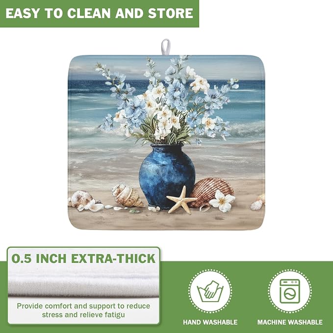 Summer Beach Dish Drying Mat for Kitchen Counter Nautical Coastal Blue Ocean - Image 5