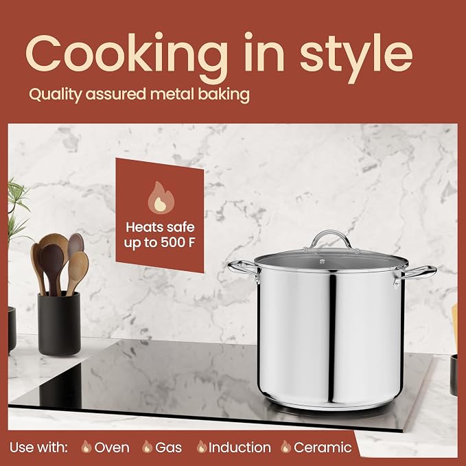 Stainless Steel Stockpot with Tempered Glass Lid 20 Quart, Durable 18/0 - Image 3