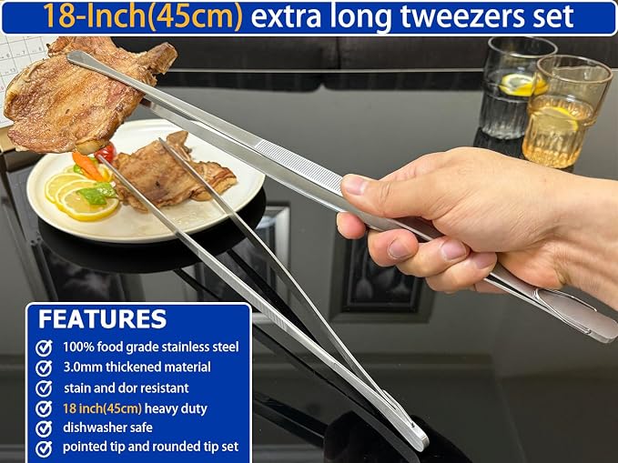JETKONG 2 Pcs 18 Inch Stainless Steel Grill Tongs Heavy Duty Giant Tweezer Tongs - Image 3
