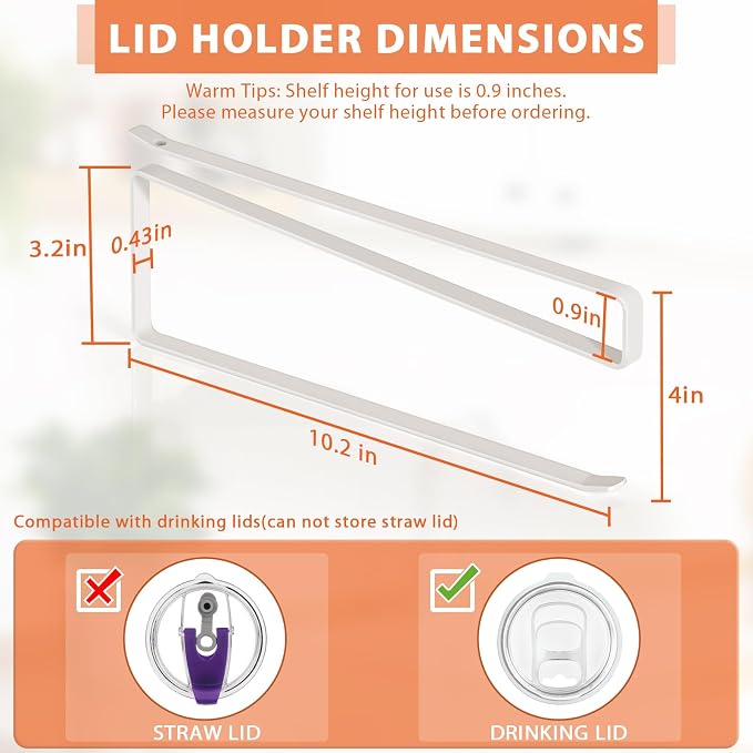 Tumbler Lid Organizer, Horizontal Tumbler Lid Storage Hook Up to 10 Lids - Image 3