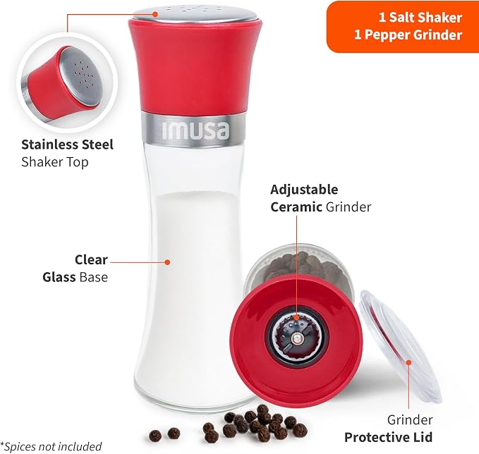IMUSA Salt Shaker and Pepper Grinder Set – 2 Pack Glass Salt Shaker and Pepper - Image 2