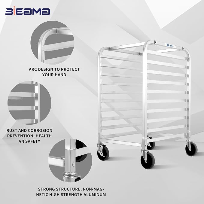 BIEAMA 10-Tier Sheet Pan Rack, NSF Bun Pan Rack, Aluminum Bakery Rack, Home - Image 4
