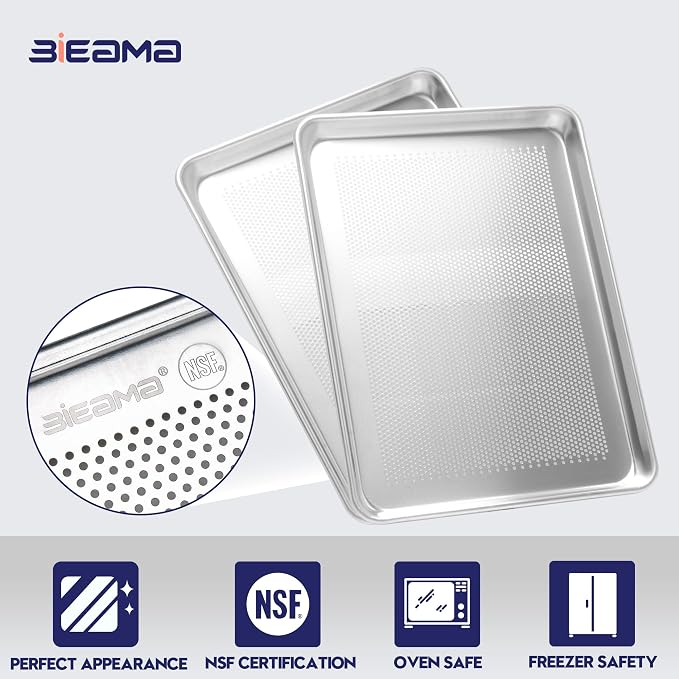 BIEAMA 6 Pack Half Size 18" x 13" Aluminum Baking Sheet Pan Perforated - Image 3