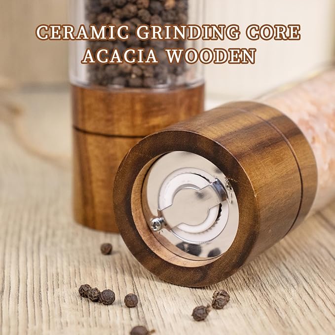 XWXO Acacia Wood Salt Grinder and Pepper Grinder Set Premium Acrylic Salt and - Image 7