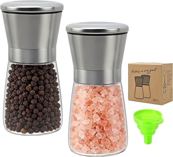 R DRURLCD Short Silver Premium Stainless Steel Salt and Pepper Grinder Set of by RDRURLCD