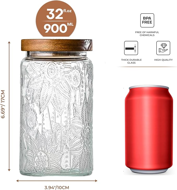 Adodeen 3-Pack 32oz Vintage Glass Jar - Image 3