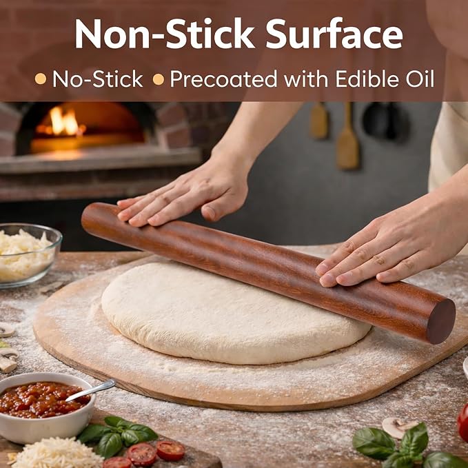 16.5 Inch French Rolling Pin, Wooden Dough Roller - Image 4