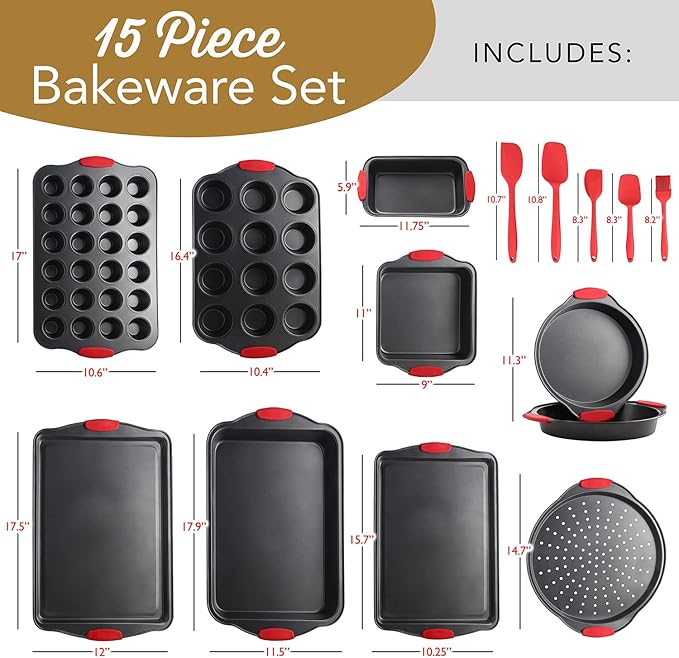 Baking Pan Set, 15 Piece Premium Baking Set, Nonstick Bakeware Sets BPA Free - Image 2