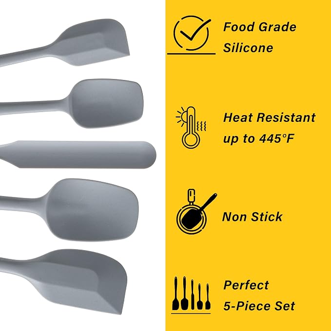 Silicone Spatula Set, 5 Piece Food Grade Rubber Spatulas - Image 3