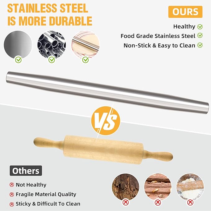 Rolling pin, Smooth Stainless Steel Rolling Pin, Rolling Pin - Image 3