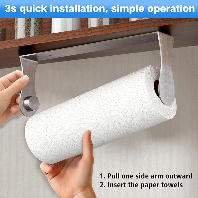 Paper Towel Holder Under Cabinet, Stainless Steel, Adhesive & Wall Mount - Image 2