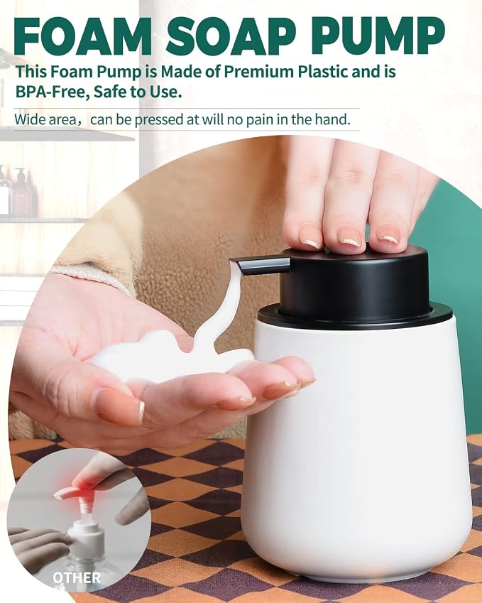 Bosilunlife Foam Soap Dispenser - 12Oz Matte White Ceramic Foaming Hand Soap - Image 2