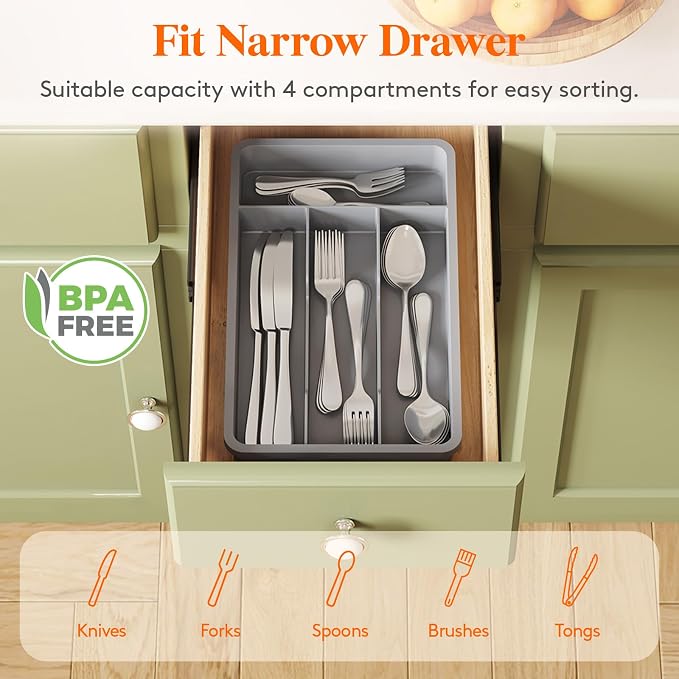 Lifewit Silverware Drawer Organizer Tray, Plastic Cutlery Storage - Image 3