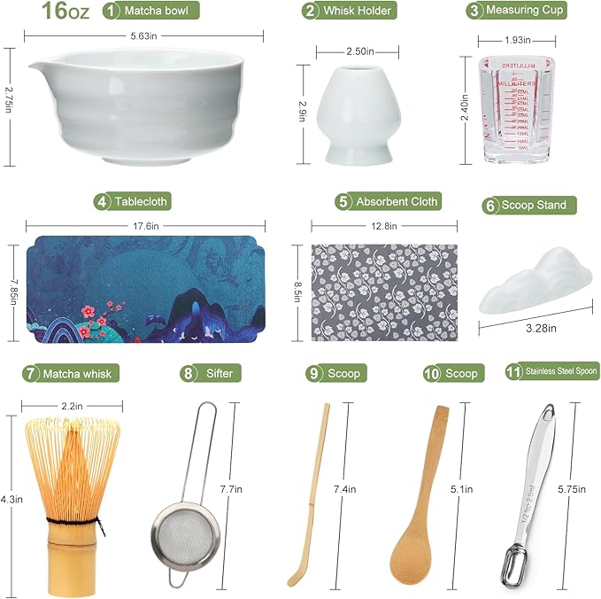Matcha Whisk Set, Matcha Kit, Whisk Made from 100% Natural Bamboo, 11-component - Image 2
