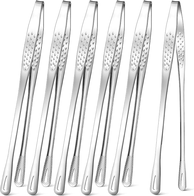 meekoo 6 Pcs 9.5 Inches Stainless Steel Korean BBQ Grill Tongs Japanese by meekoo