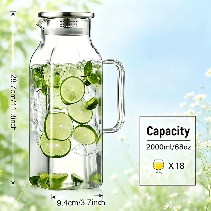 1 Pack 2 Liters/68 oz Square Glass Pitcher - Image 2