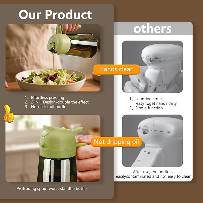 SWEET VIEW Olive Oil Dispenser and Oil Sprayer – 16oz/470ml Glass Light-Proof - Image 6