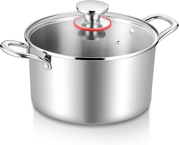 TeamFar 4.5 Quart Stock Pot, Stainless Steel Tri-Ply Cooking Pasta Soup Pot by TeamFar