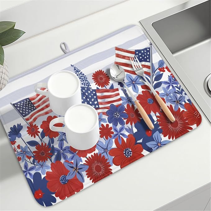 Patriotic Floral Dish Drying Mat - Image 8