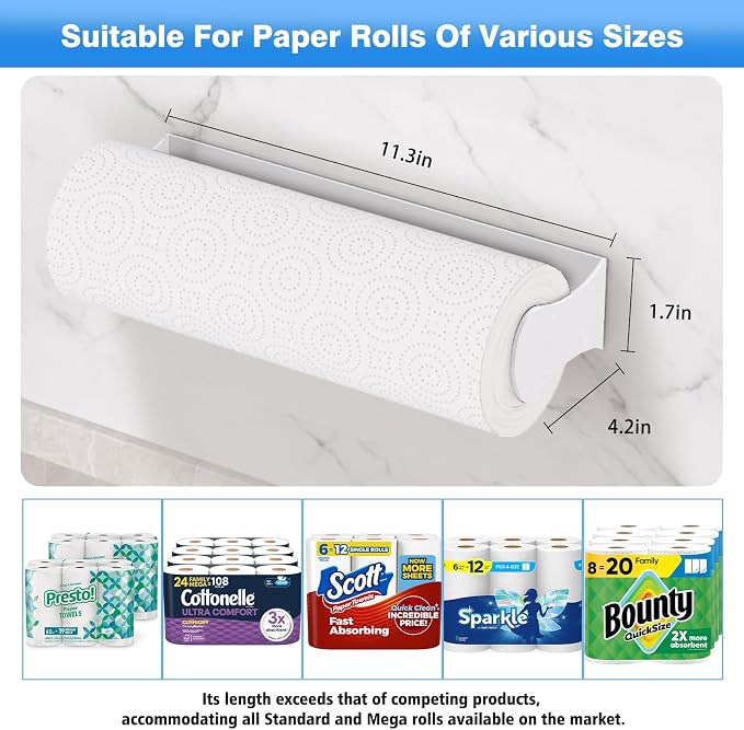Paper Towel Holder Under Cabinet, Adhesive & Wall Mount, Under Counter Paper - Image 5