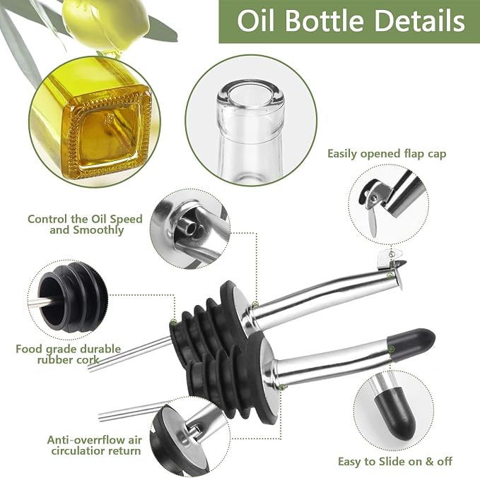 Leaflai Olive Oil Dispenser Bottle, 4 Labels, 1 Brush and 1 Funnel Oil Bottles - Image 7