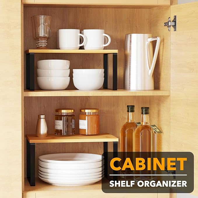 SpaceAid Cabinet Shelf Organizers 2 Pack, Kitchen Counter Rack Shelves Riser - Image 3