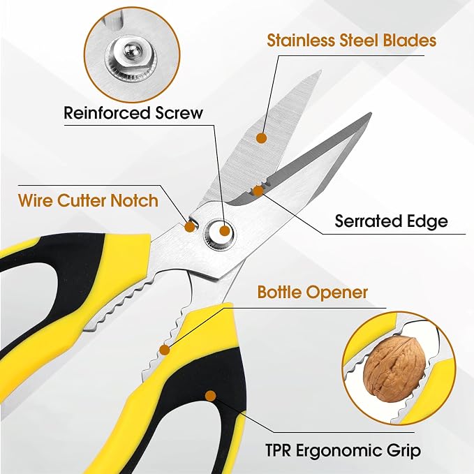 8 Inch Utility Scissors for Kitchen, Craft & DIY – Heavy Duty Stainless Steel - Image 2