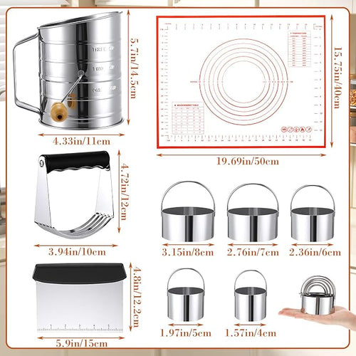 10 Pcs Stainless Steel Pastry Biscuit Cutter Set Include 3 Cup Flour Sifter - Image 2