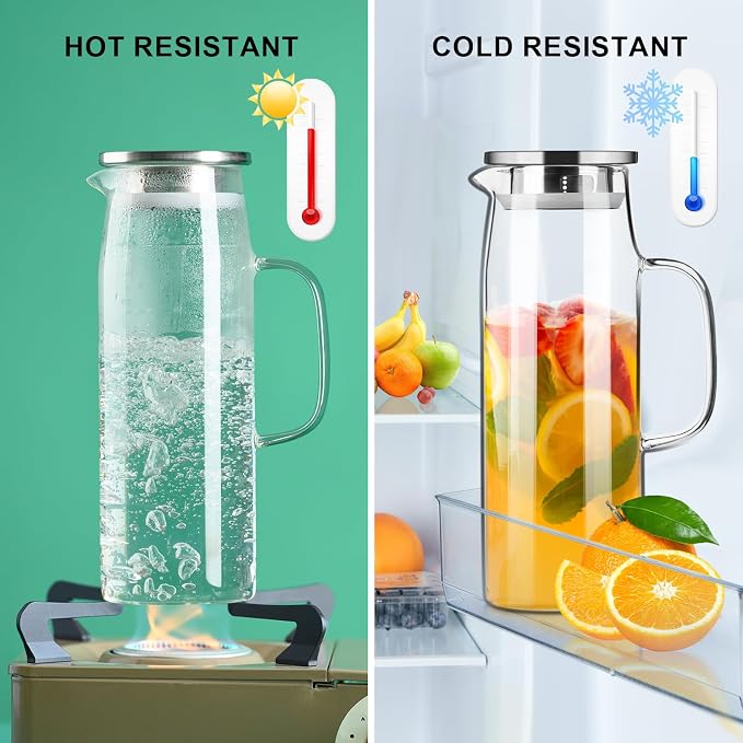 PARACITY Glass Pitcher with Lid and Spout 50oz/ 1.5L, Hot/Cold Water Pitcher - Image 5