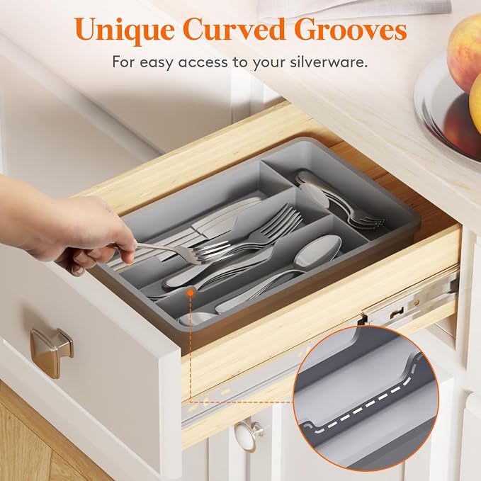 Lifewit Silverware Drawer Organizer Tray, Plastic Cutlery Storage - Image 6