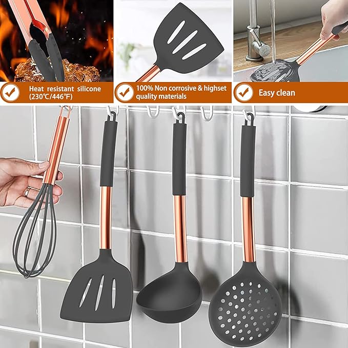 Silicone Cooking Utensil Set, Umite Chef Kitchen Utensils 15pcs Cooking - Image 6