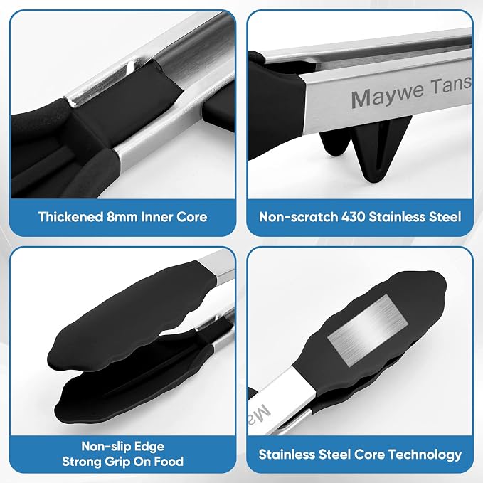 5-Pack Silicone Tongs for Cooking, Maywe Tanso 4PCS 13-Inch Kitchen Tongs - Image 7