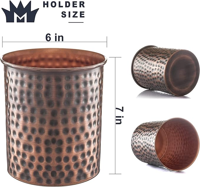 Monarch Abode Kitchen Utensil Holder – Hand Hammered Metal Antique Copper - Image 5