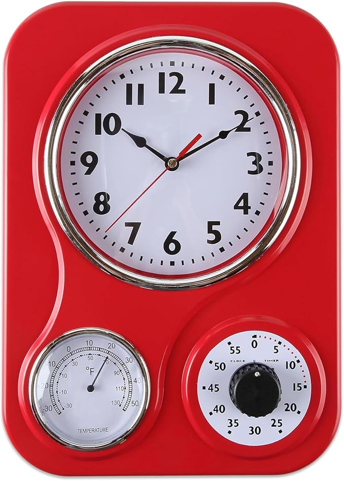 Lily's Home - 9.5 Inch x 12.5 Inch - Retro Kitchen Wall Clock, Vintage Wall by LilysHome